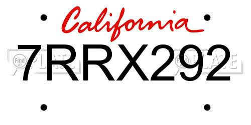 7RRX292 California License Plate