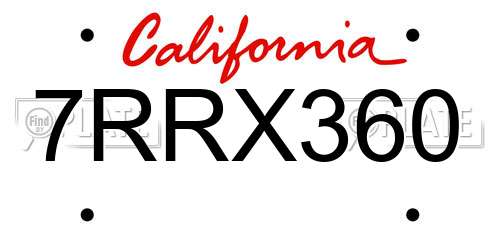 7RRX360 California License Plate