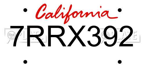 7RRX392 California License Plate