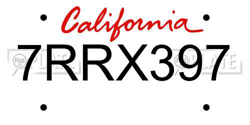 7RRX397 California License Plate
