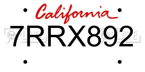 7RRX892 California License Plate