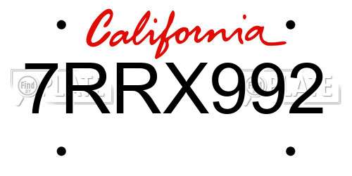 7RRX992 California License Plate