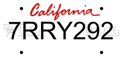7RRY292 California License Plate