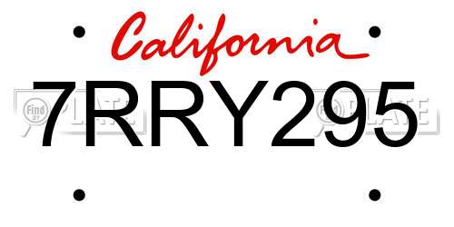 7RRY295 California License Plate