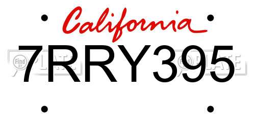 7RRY395 California License Plate