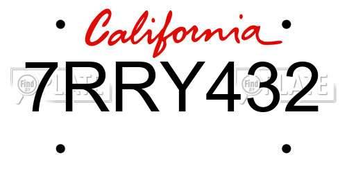 7RRY432 California License Plate