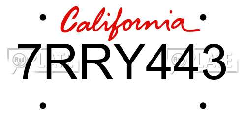 7RRY443 California License Plate