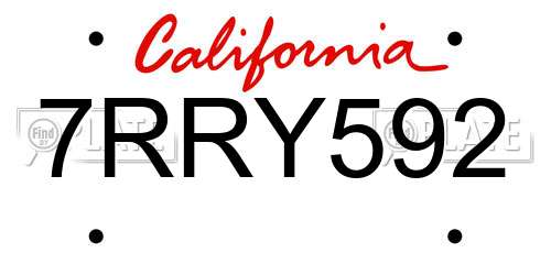 7RRY592 California License Plate