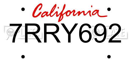 7RRY692 California License Plate