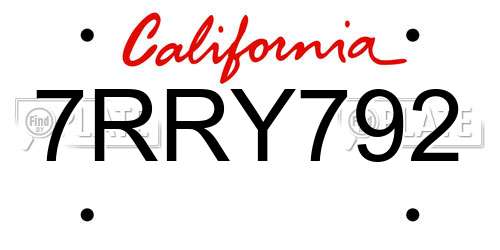 7RRY792 California License Plate