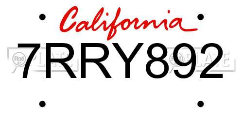 7RRY892 California License Plate