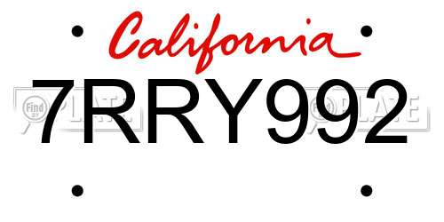 7RRY992 California License Plate