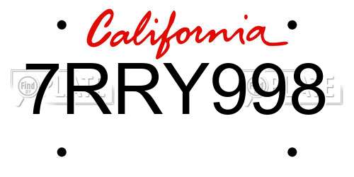 7RRY998 California License Plate