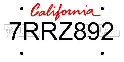 7RRZ892 California License Plate