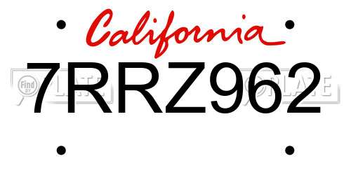 7RRZ962 California License Plate
