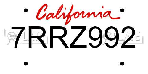 7RRZ992 California License Plate