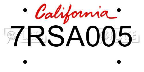 7RSA005 California License Plate