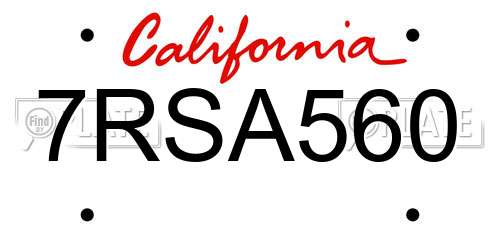 7RSA560 California License Plate