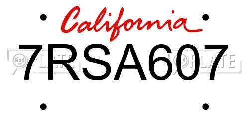 7RSA607 California License Plate