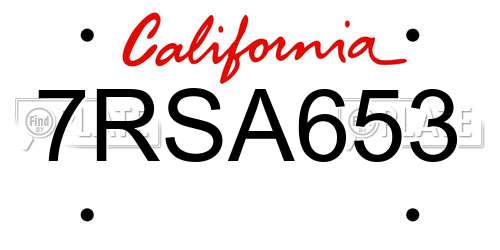 7RSA653 California License Plate