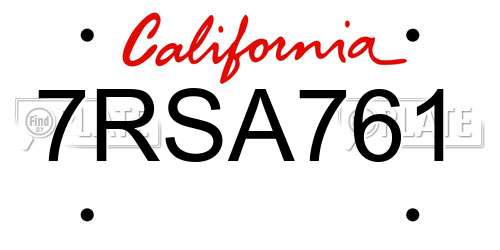 7RSA761 California License Plate