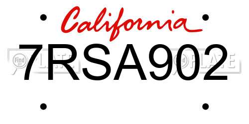 7RSA902 California License Plate