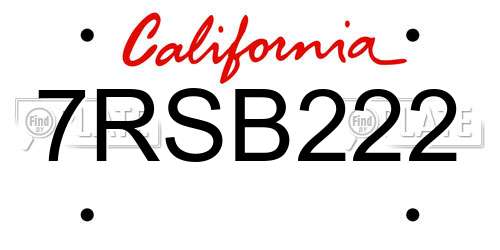 7RSB222 California License Plate
