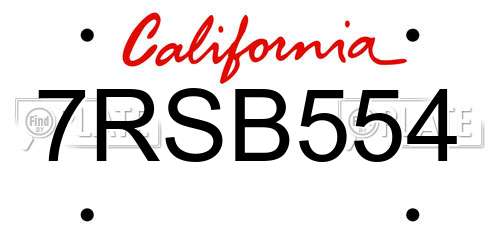 7RSB554 California License Plate