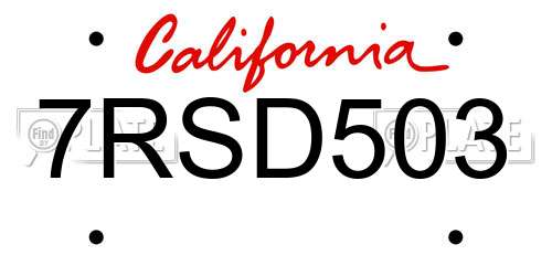 7RSD503 California License Plate