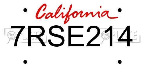 7RSE214 California License Plate