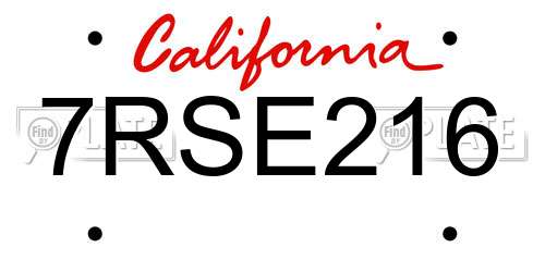 7RSE216 California License Plate