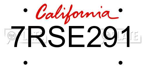7RSE291 California License Plate
