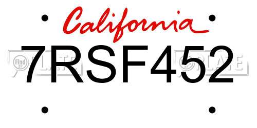 7RSF452 California License Plate