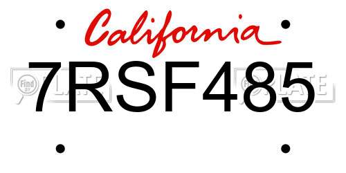 7RSF485 California License Plate