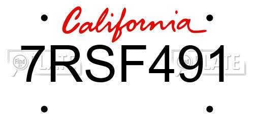 7RSF491 California License Plate