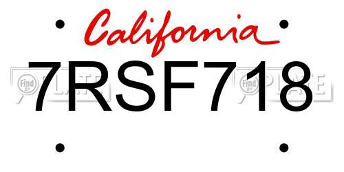 7RSF718 California License Plate