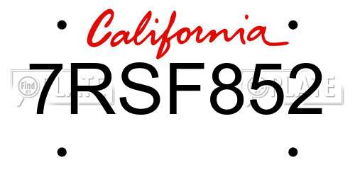 7RSF852 California License Plate