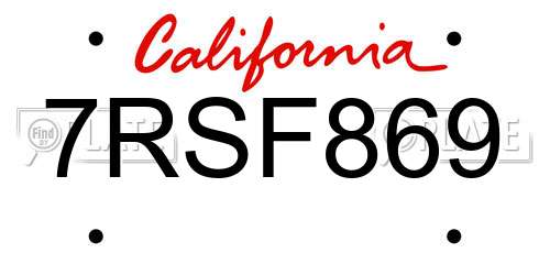 7RSF869 California License Plate