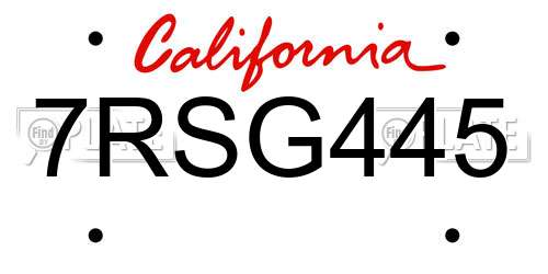 7RSG445 California License Plate