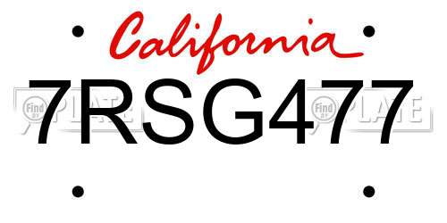 7RSG477 California License Plate