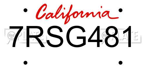 7RSG481 California License Plate