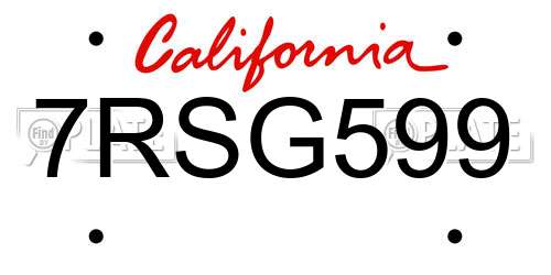 7RSG599 California License Plate