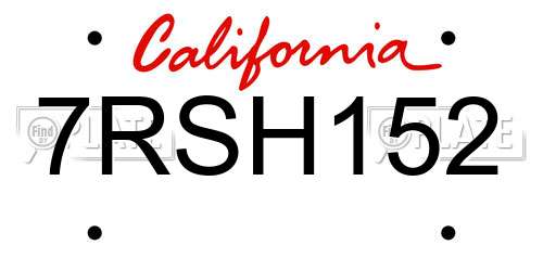 7RSH152 California License Plate