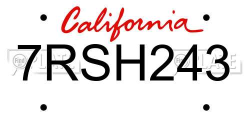 7RSH243 California License Plate
