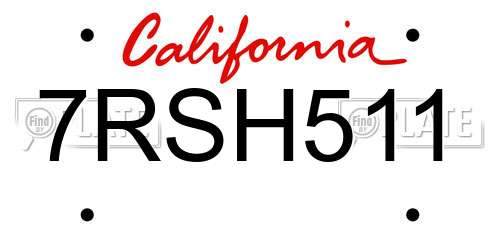 7RSH511 California License Plate