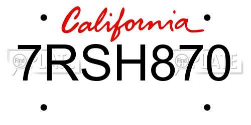 7RSH870 California License Plate