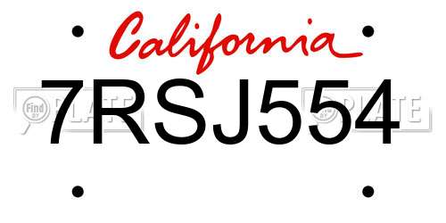 7RSJ554 California License Plate