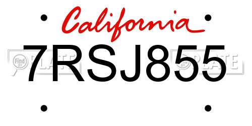 7RSJ855 California License Plate