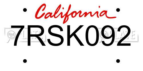 7RSK092 California License Plate