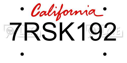 7RSK192 California License Plate